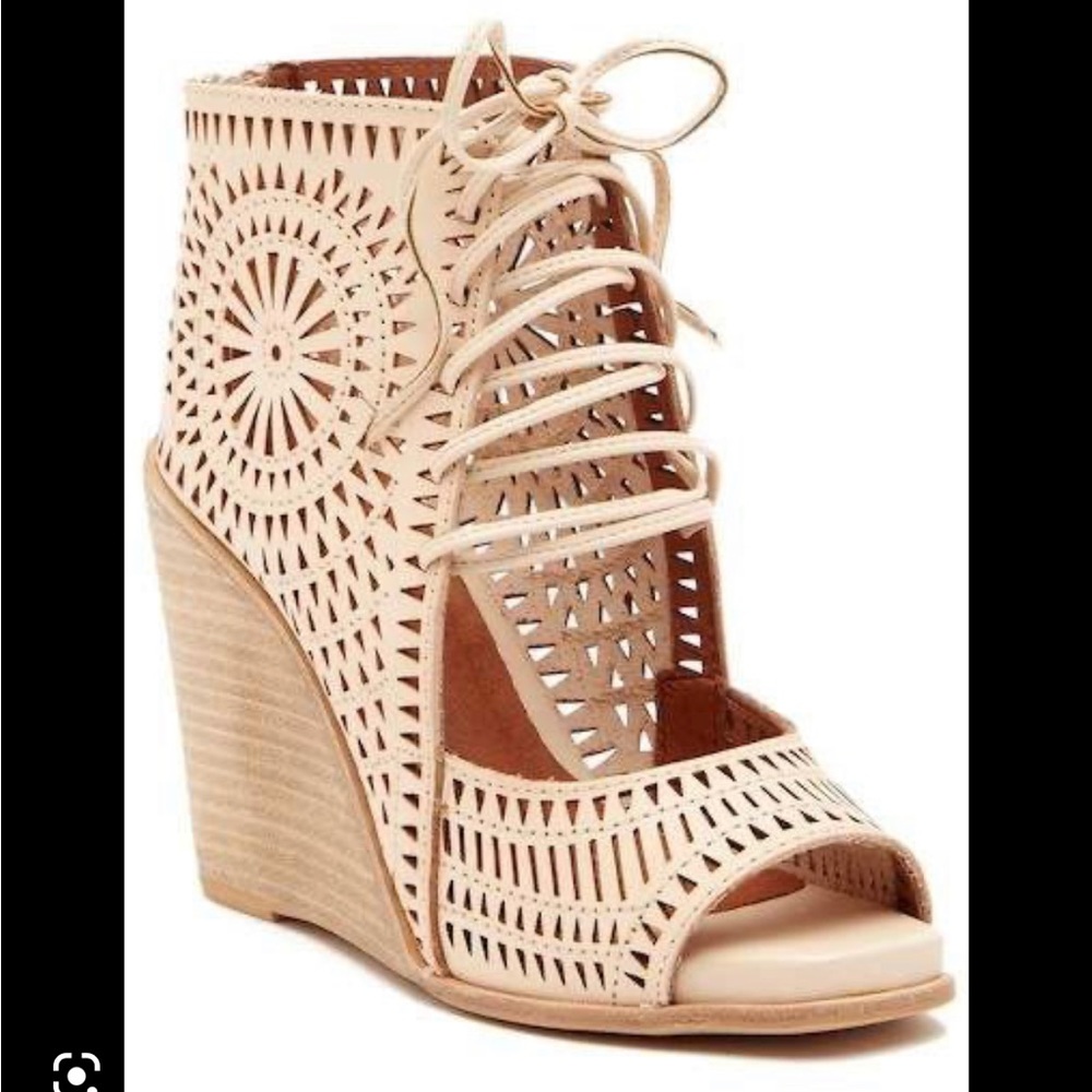 Jeffrey Campbell Rayos Perforated Leather Wedge Sandal in Nude